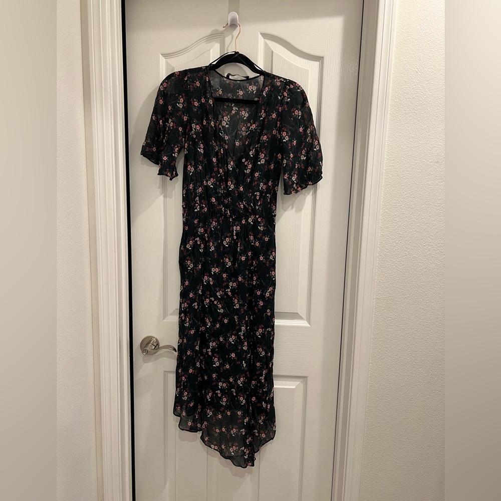 Zara navy blue floral, flowery dress. Size XS.